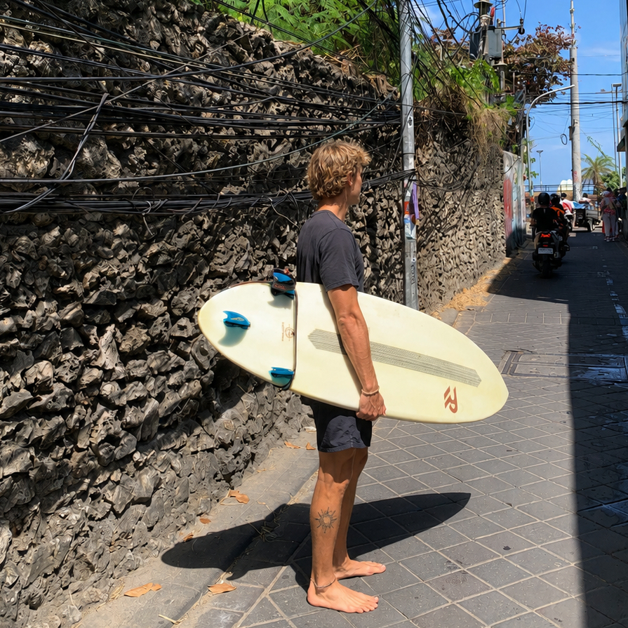 Customer with shortboard